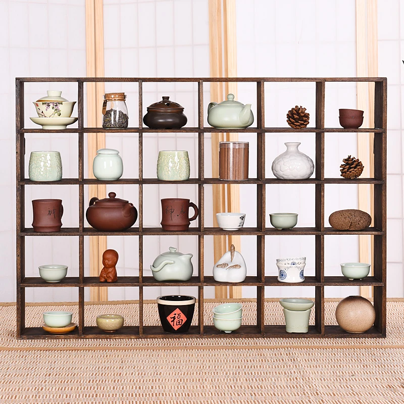 实木茶杯架中式博古架多宝阁壁挂茶壶架置物架茶具收纳茶叶展示架