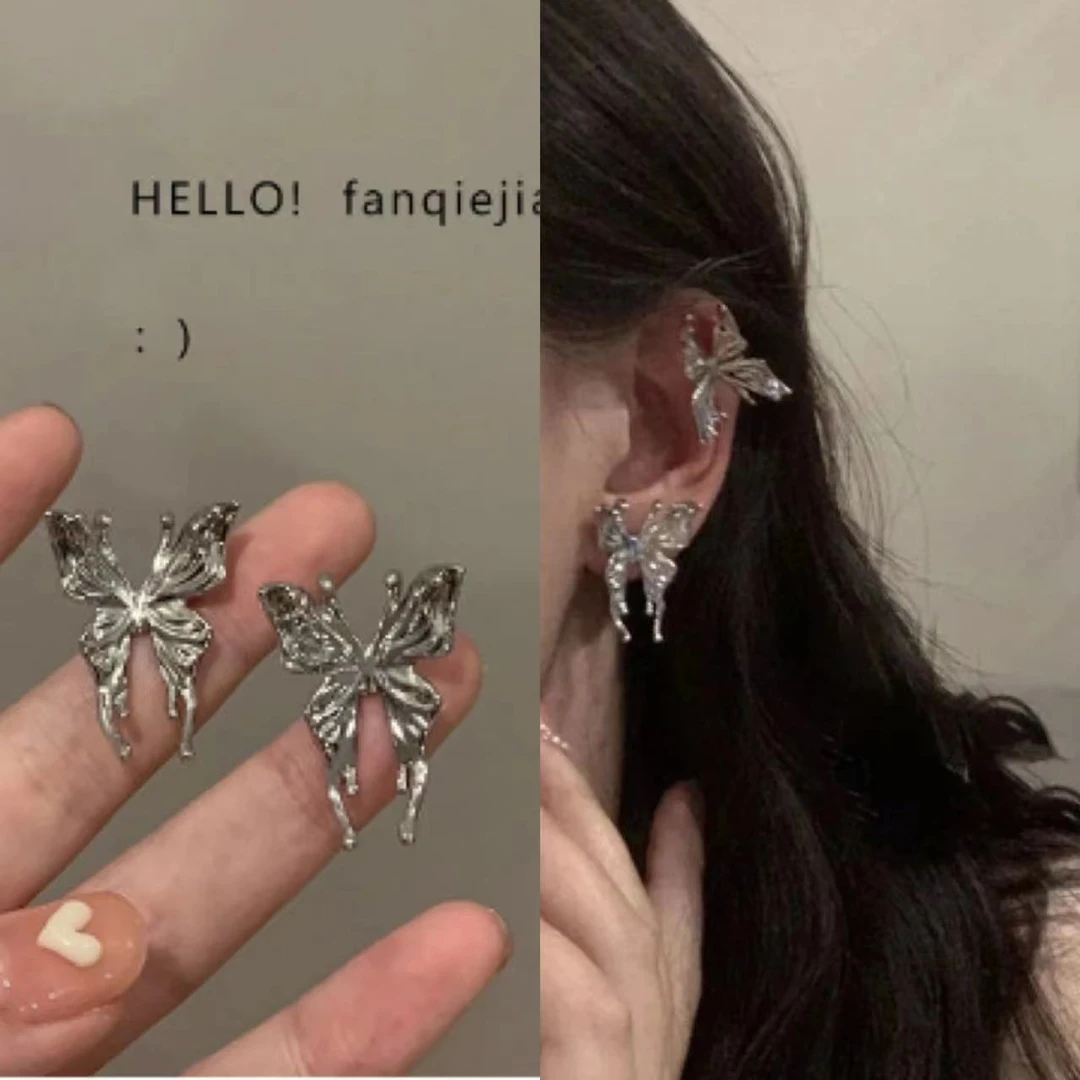 合金耳饰 小众设计感蝴蝶耳钉冷淡风独特耳环2024年新款简约百搭
