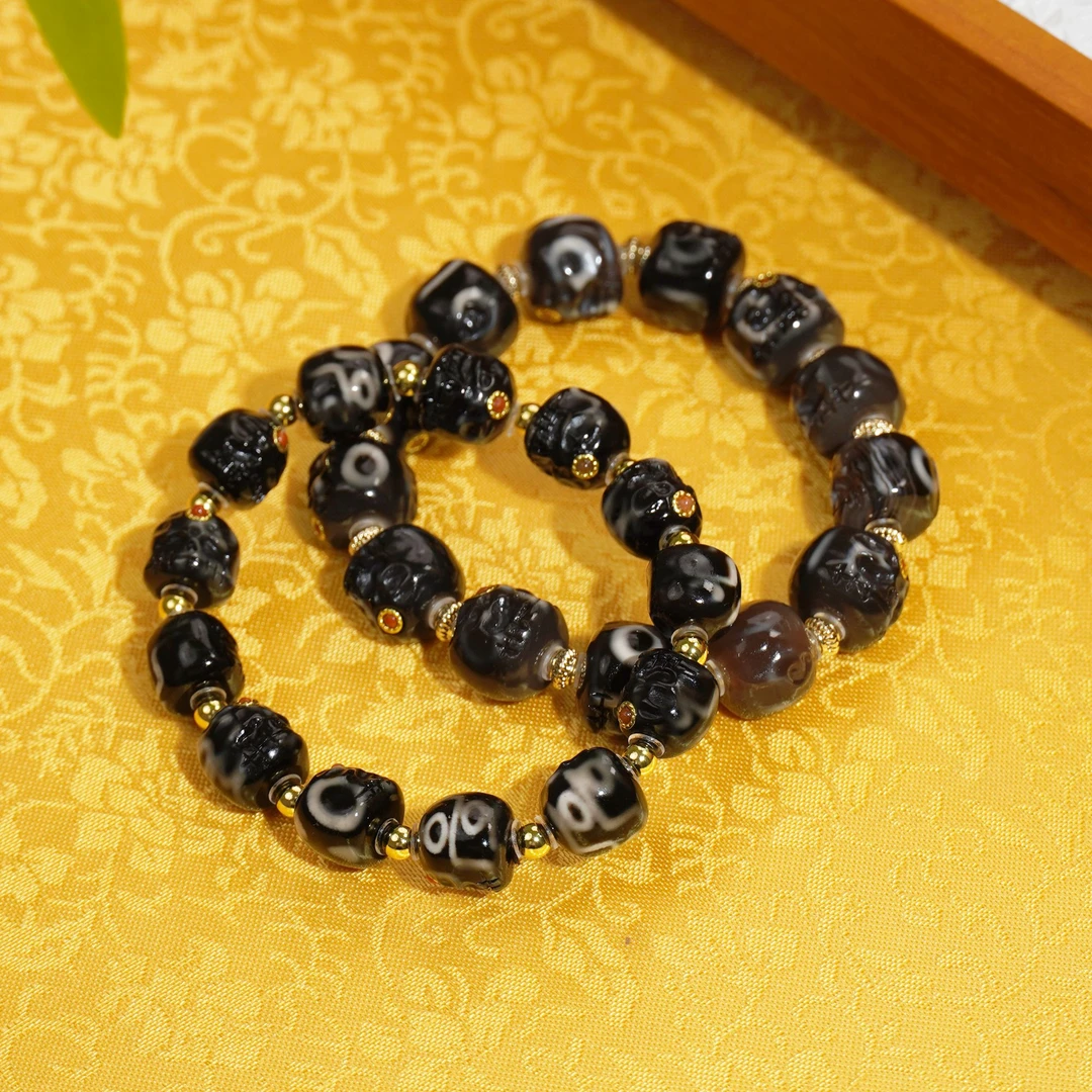 【TZ169】天然玛瑙黑色阿呆手串（多样性发货，发其一）