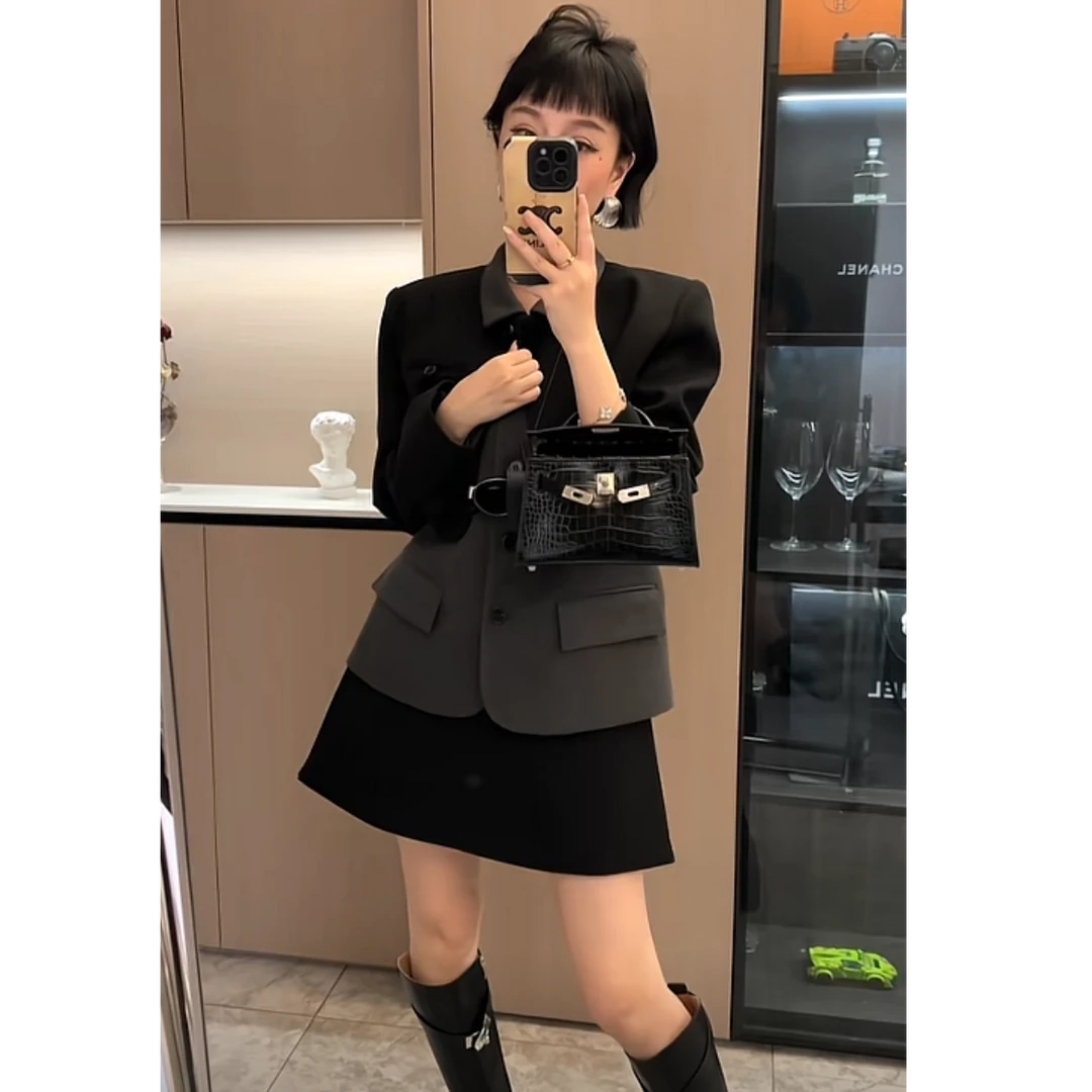 XIAOBAI轻奢时尚套装百搭黑色复古小众秋季法式三件套