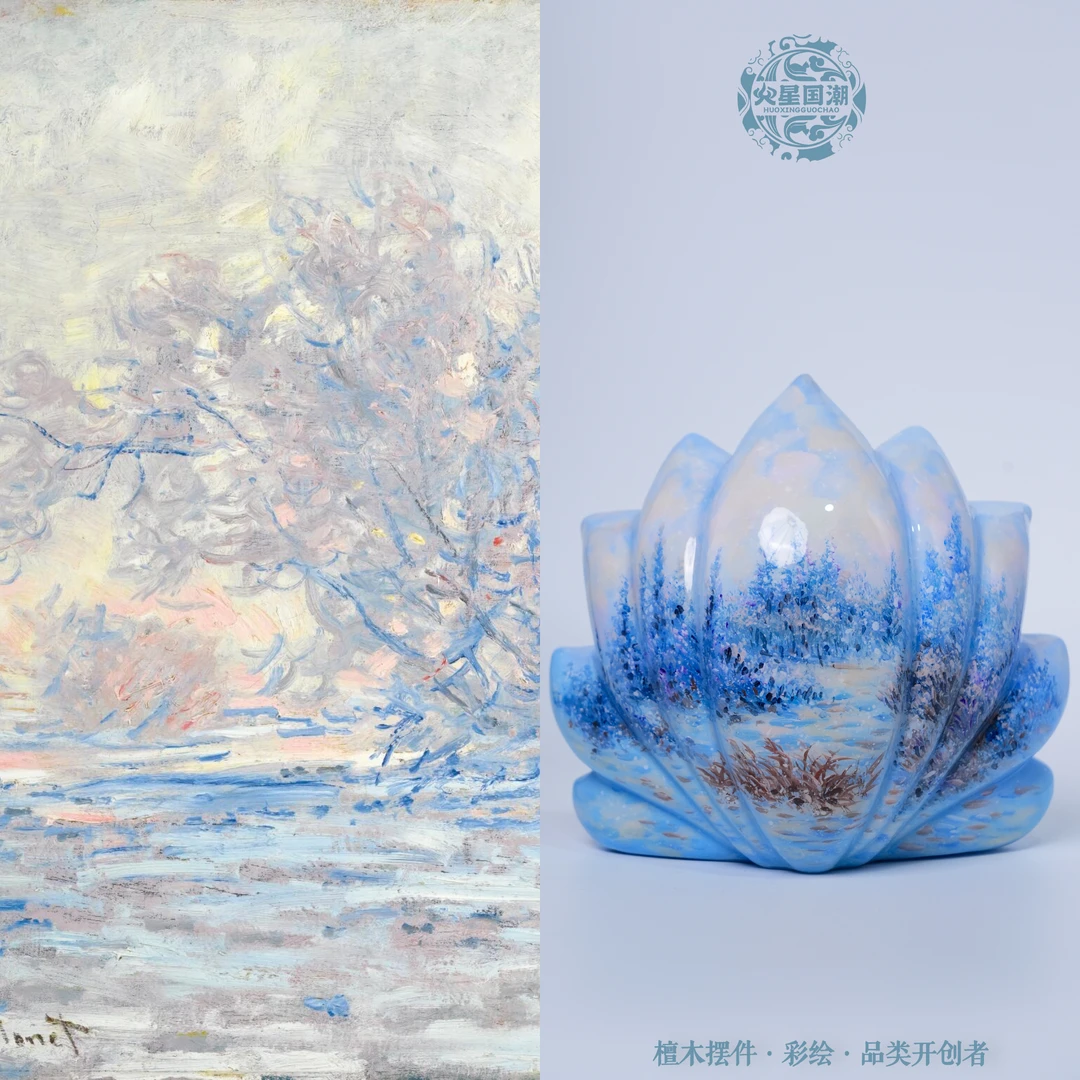 【雾凇系列】檀木创意摆件手工彩绘原创手绘设计猫猫国潮桌面摆件