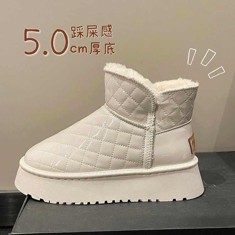 短筒雪地靴矮个子增高4厘米亮皮2023冬季加绒加厚保暖棉鞋女短靴