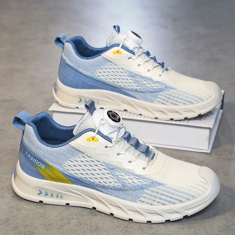 透气男鞋2024春季新款休闲运动鞋男士旋转扣网面跑步鞋男防臭潮鞋