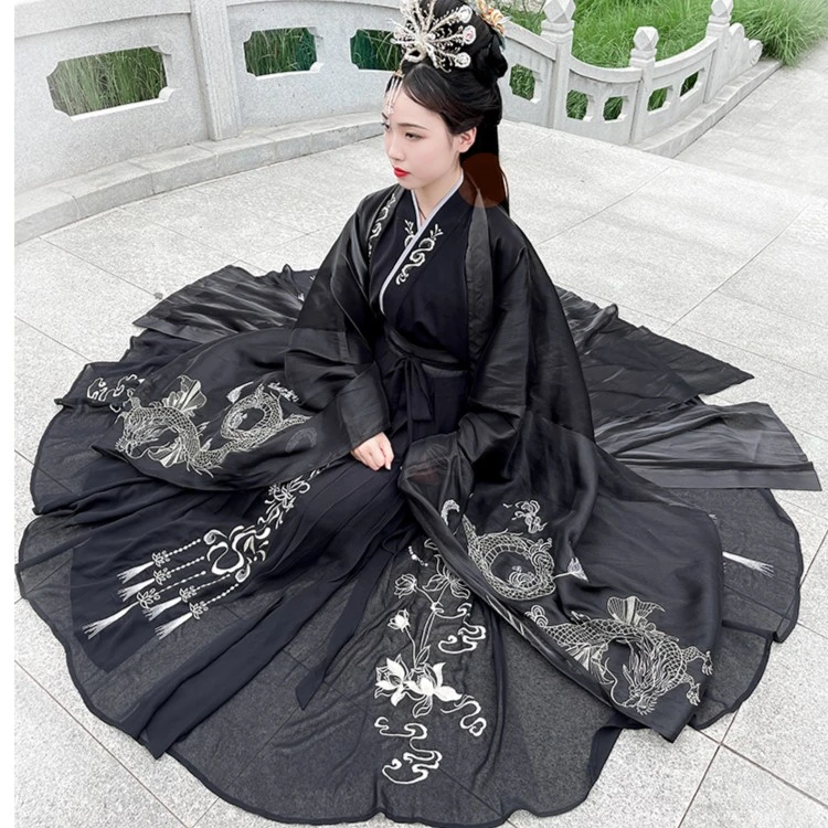 赭颜汉服 问灵儿重工刺绣绣花宋制对交穿复原大袖杉9米摆破裙男女