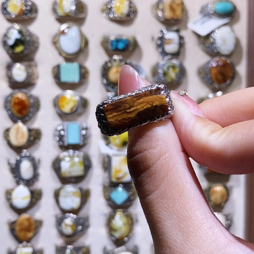 琥珀戒指银S925镶嵌活**坛戒指