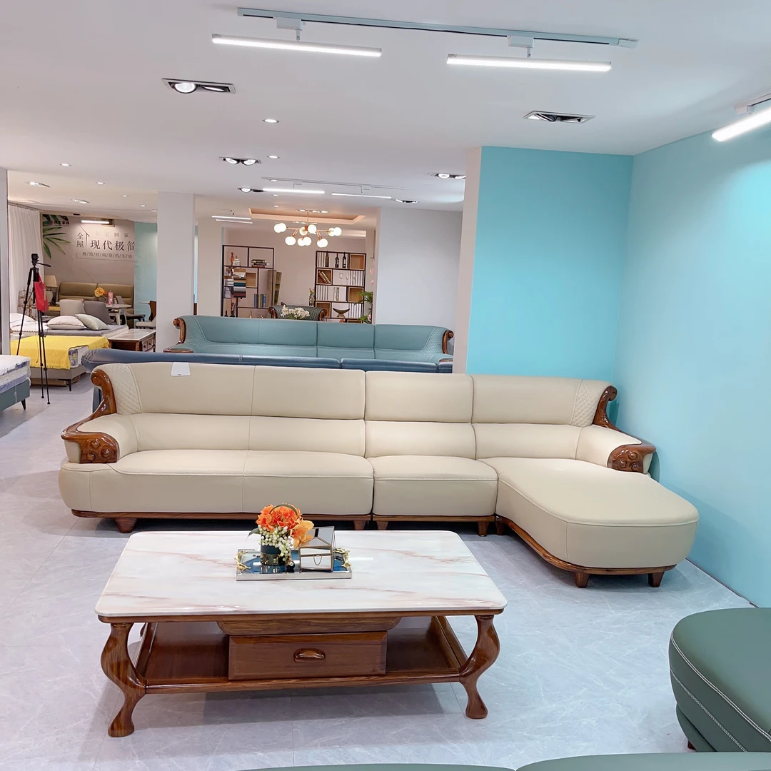 奢华乌金木头层牛皮沙发时尚客厅370*100*90