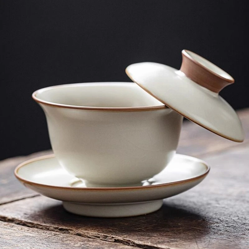 汝窑可悬停三才盖碗开片可养单泡茶碗不烫手中式家用陶瓷功夫茶具