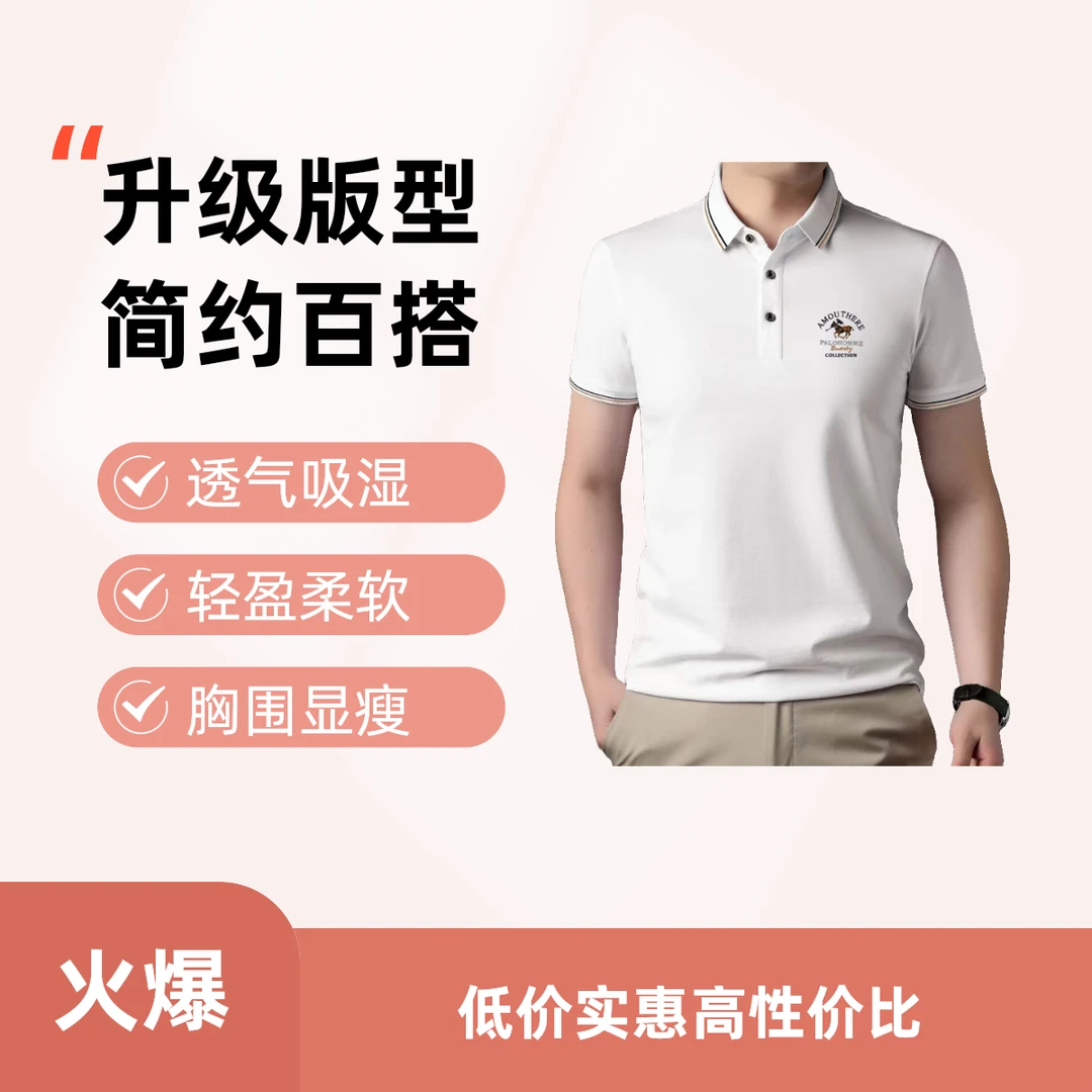 2024夏季新品高品质宽松百搭透气男士短袖POLO衫中青年翻领T恤男