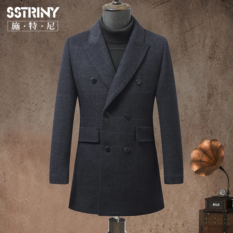 冬季加厚男士羊毛双面呢大衣中长款2025双排扣戗驳领毛呢风衣外套