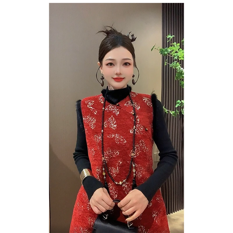 【红蝶】过年新款复古国风新中式改良版无袖旗袍裙短裙背心裙裙子女