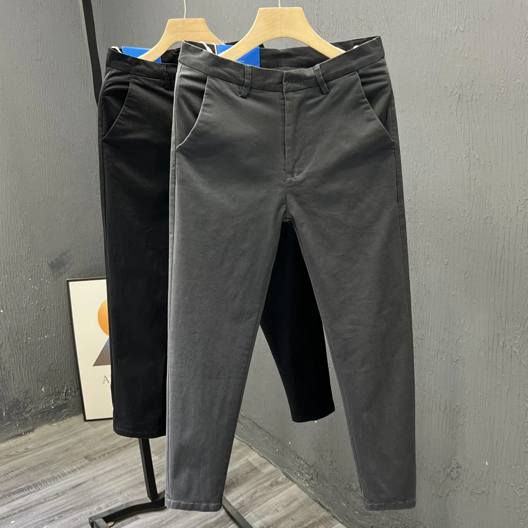 维多利亚高级感韩版修身九分裤男夏秋薄款商务休闲锥形直筒西裤潮