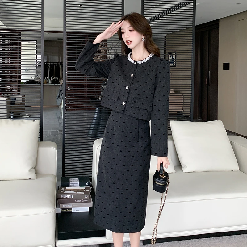 法式小香风富家千金时尚套装裙女2024秋季新款外套半身长裙两件套