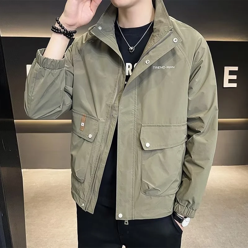 2024港风新款男士外套立领帅气工装青年夹克百搭时尚潮流上衣高街