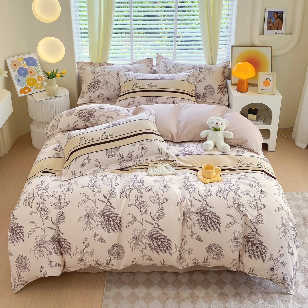 2024新款120克磨毛亲肤斜纹印花四件套床上用品学生韩版碎花