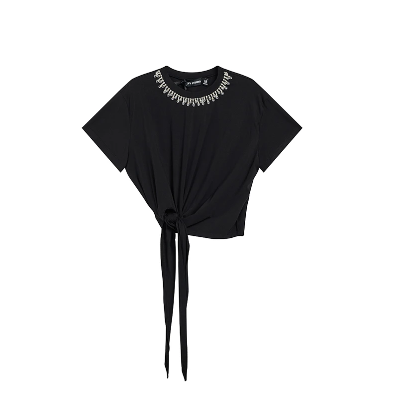 【朱迪专属】ZZFY STUDIO 打结饰镶钻宽松短袖 24DTX110906B