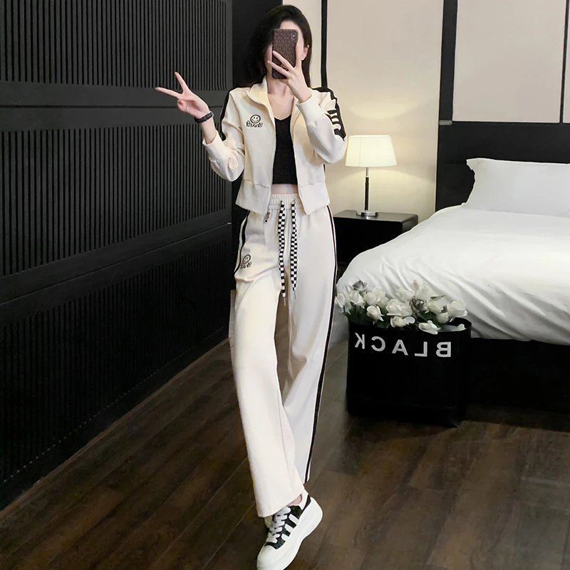 休闲套装女春秋季2024新款韩版时尚显瘦减龄立领开衫运动服两件套