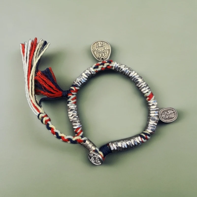 足银手链 【E18】足银999.9【滔滔专享】三彩编织绳吉祥手串气质时尚