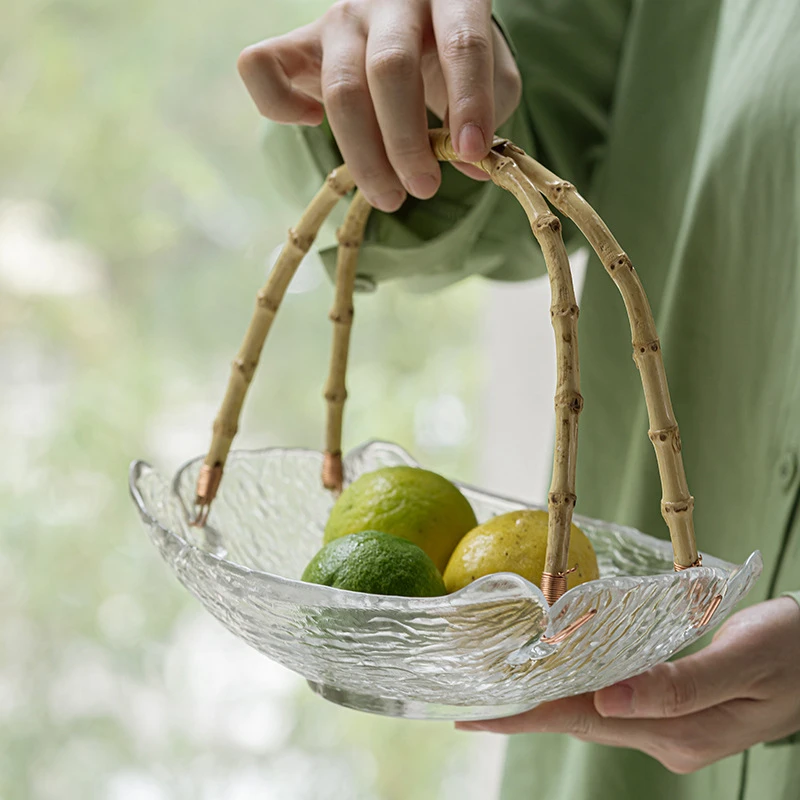 创意玻璃水果篮ins风家用收纳零食糖果盘轻奢手提摆放托盘小果盘