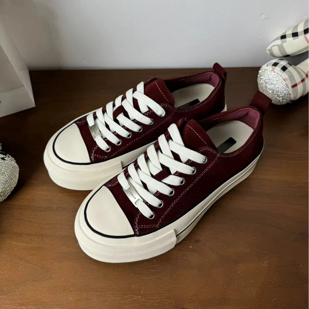 【薇洛可】新款百搭欧货真皮厚底板鞋平底系带松糕底休闲鞋女鞋