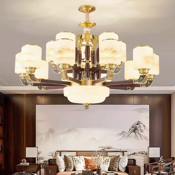 新中式复古客厅大厅大气酒店吊灯高端实木别墅主灯中国风餐厅灯具