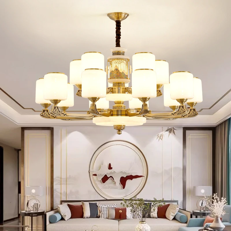 高端客厅吊灯客厅灯新中式全铜复式楼大厅大吊灯大气餐厅中国风灯