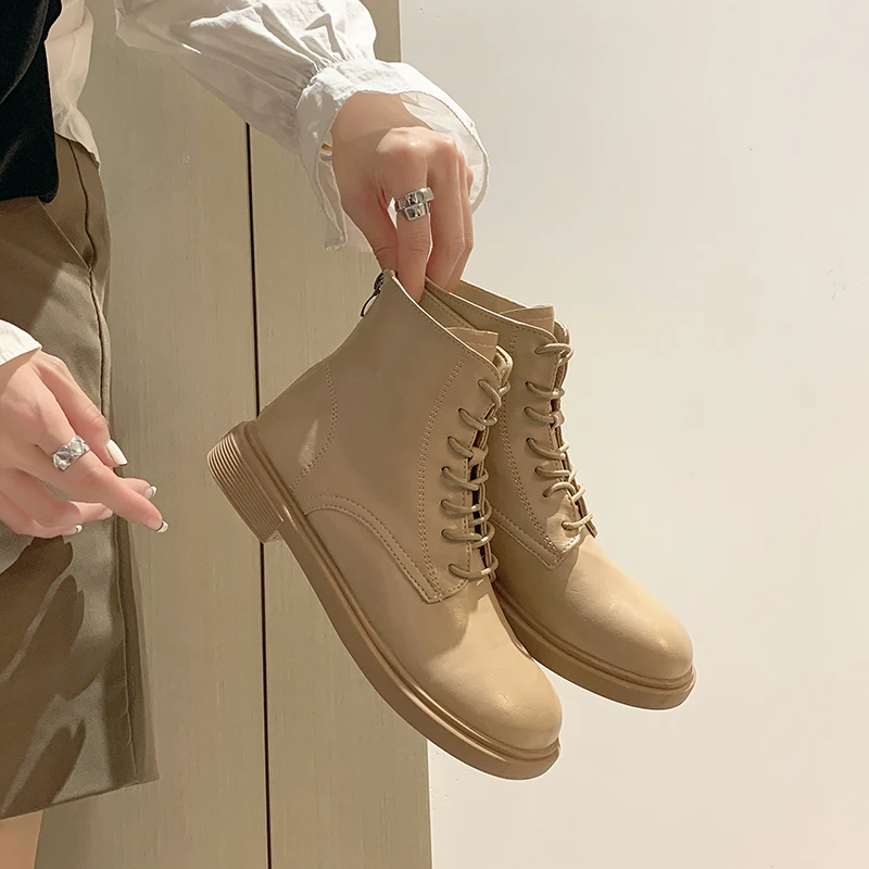 加绒马丁靴女英伦风2023年新款韩版秋冬单靴子女复古软皮瘦瘦短靴