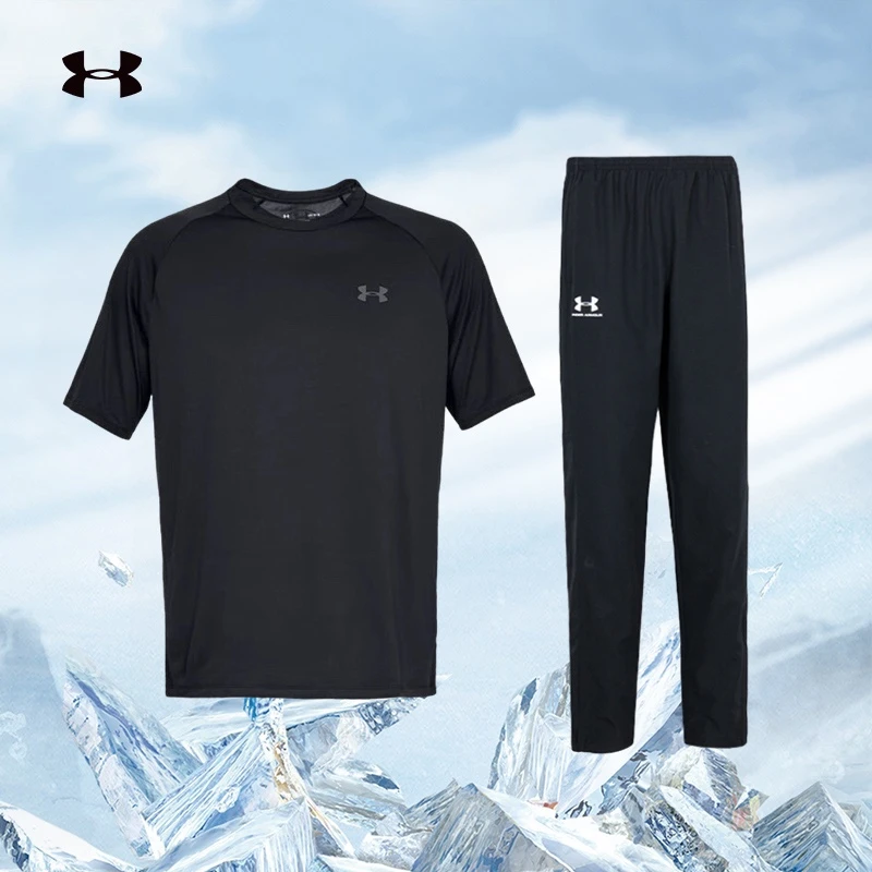 安德玛男女运动套装新款休闲透气短袖T恤跑步长裤子