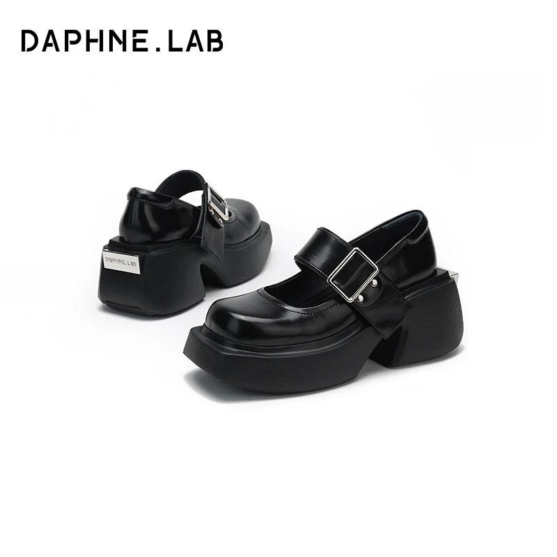 DAPHNELAB达芙妮方糖超厚底基础款玛丽珍女2023新款j黑色皮鞋百搭