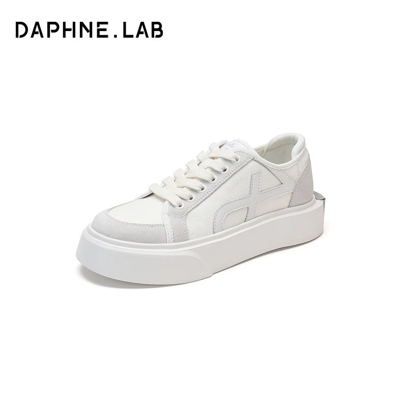 DAPHNELAB达芙妮方糖经典帆布鞋女2023秋厚底百搭小白鞋增高显瘦