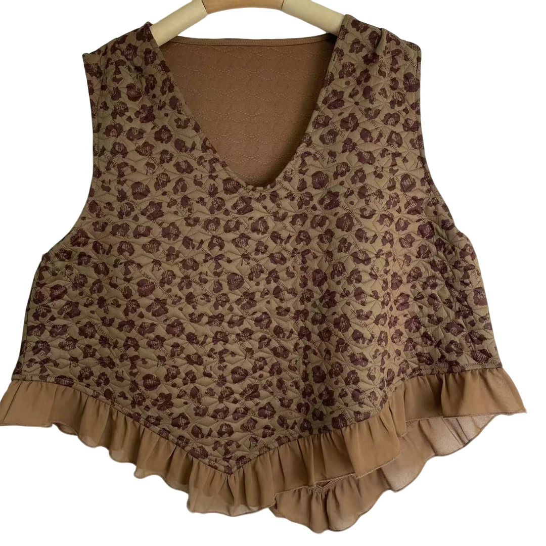 恬小霓（玲玲姐精选）126/黄豹纹/飞边/小马甲/上衣/宽松/