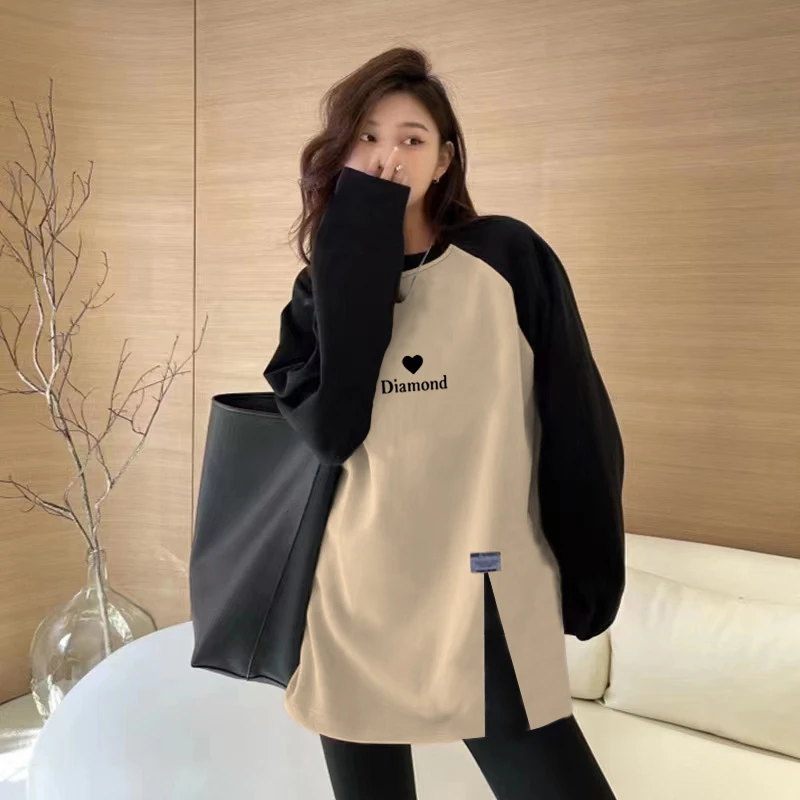 搭配鲨鱼裤的上衣中长款遮屁股长袖T恤女秋冬加厚卫衣打底衫上衣