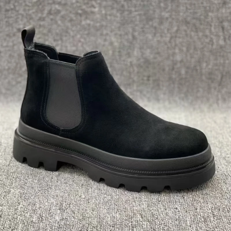 切尔西靴冬季高帮马丁靴加绒增高百搭舒适时尚英伦风男休闲皮鞋