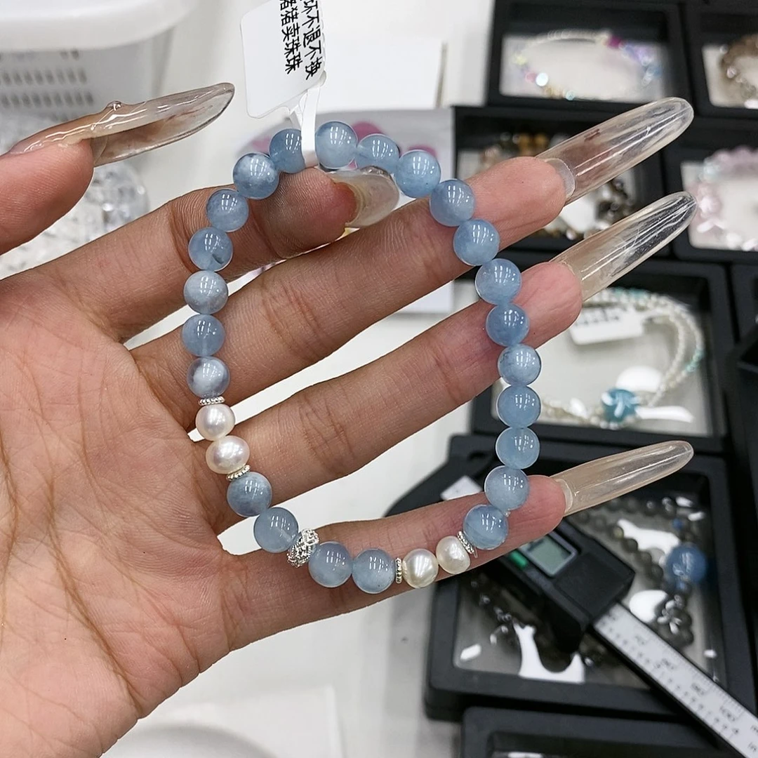 烟晶手链合金是****）海蓝宝