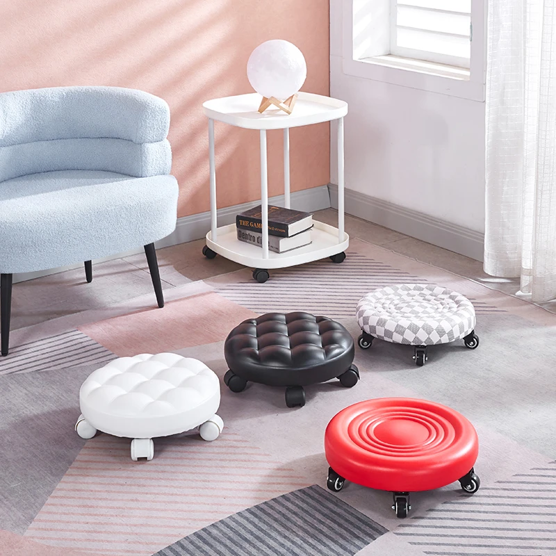 美缝凳家用带轮小凳子静音滑轮凳单人圆凳移动万向轮换鞋凳时尚凳