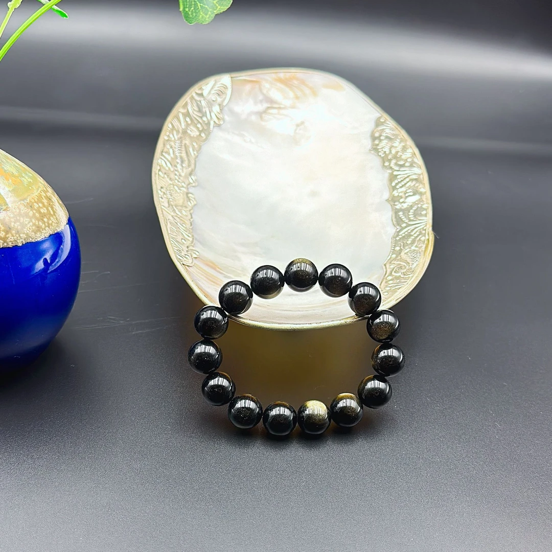 天然金曜石手串时尚单圈黑色简约气质百搭