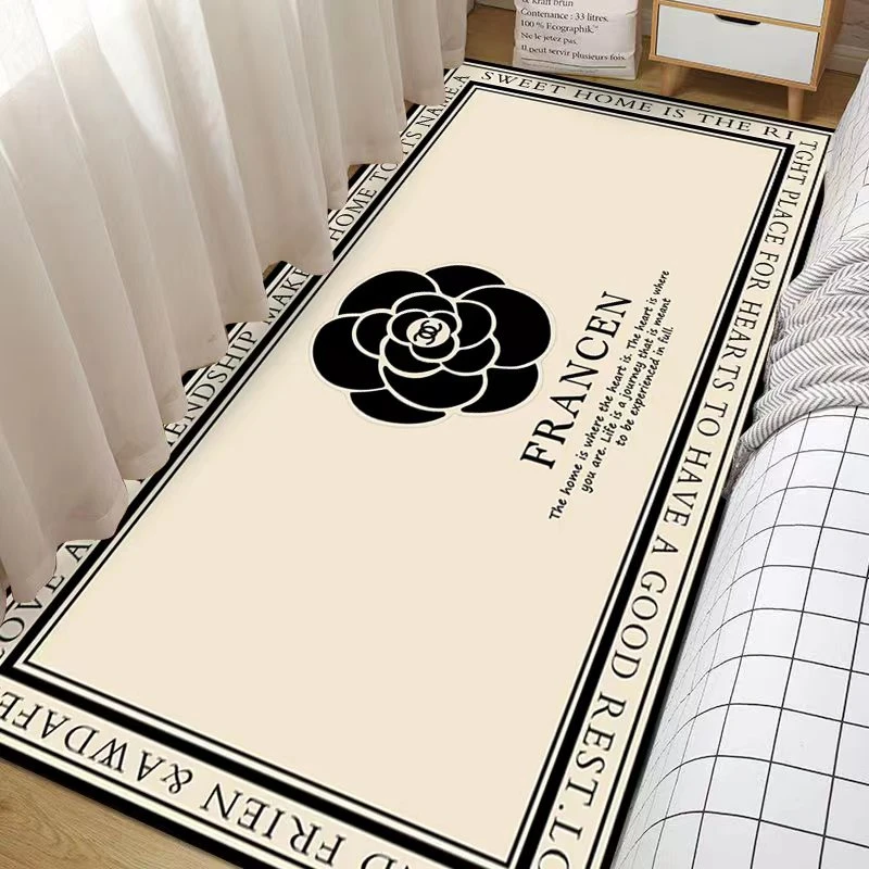 简约山茶花圈绒卧室床边地毯家用轻奢卧室防滑地毯地垫