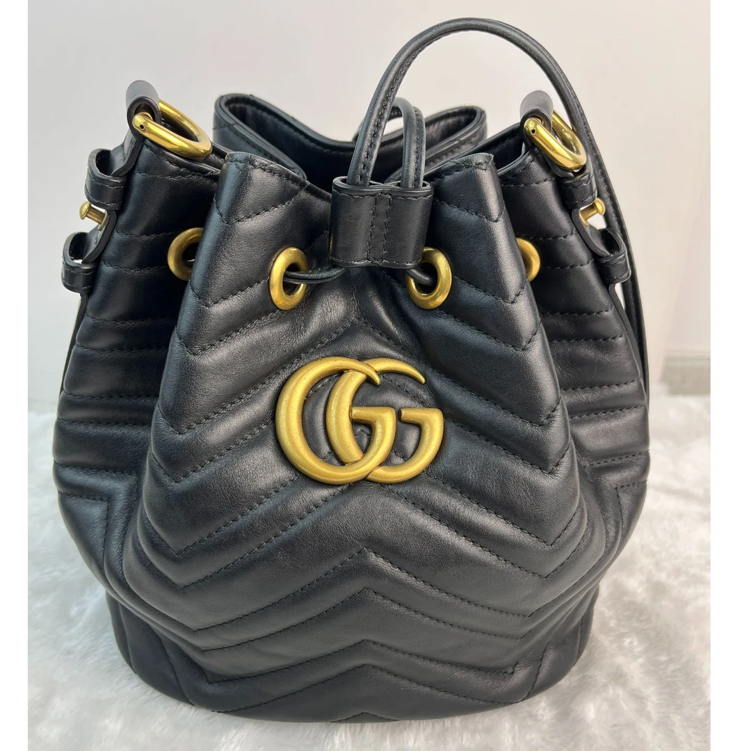 95新 GUCCI/古驰 97新/古驰GUCCI/古驰水桶包/黑色马蒙水桶包单肩
