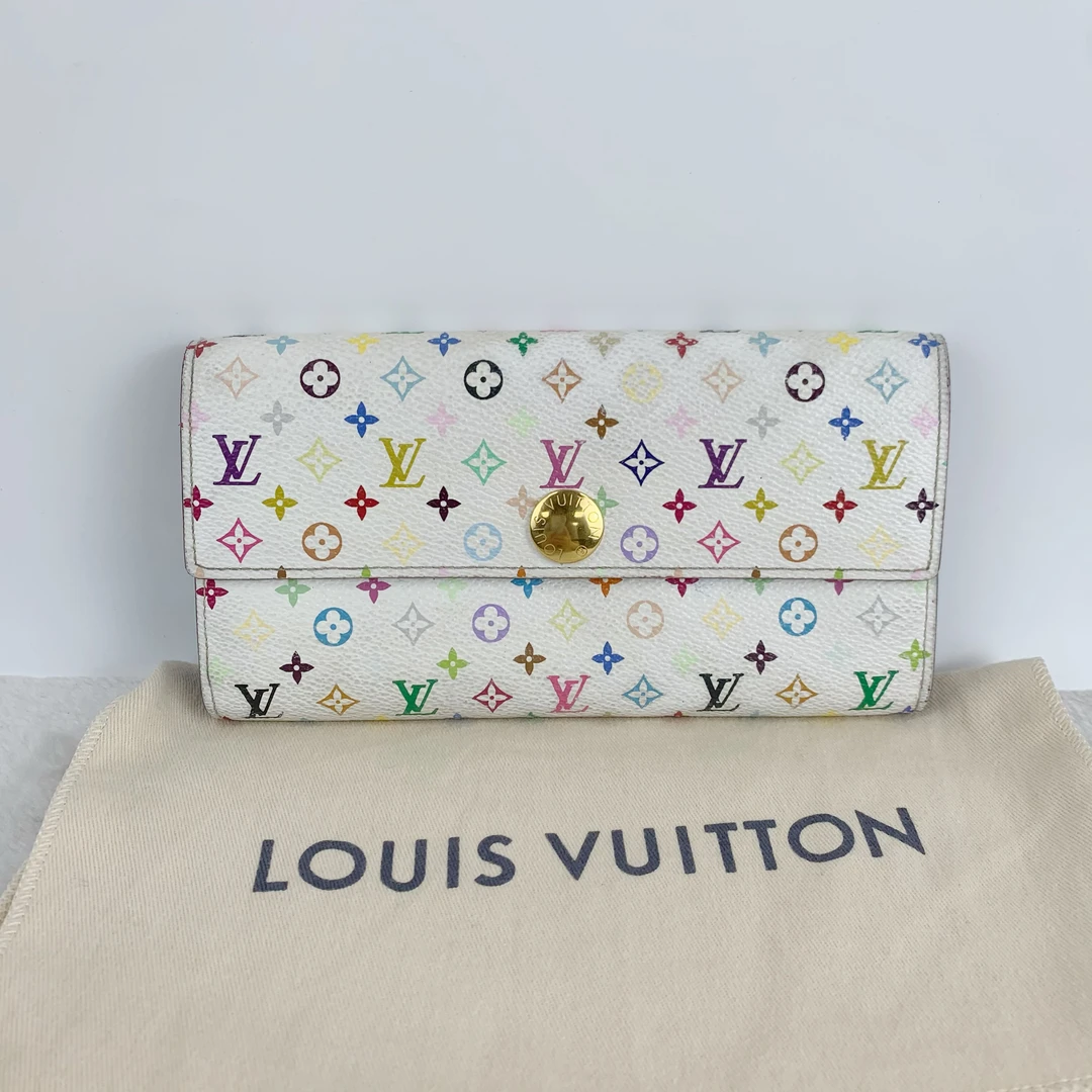 95新 LouisVuitton/路易威登 97新/LV豆豆钱包/白三彩金豆豆黄色