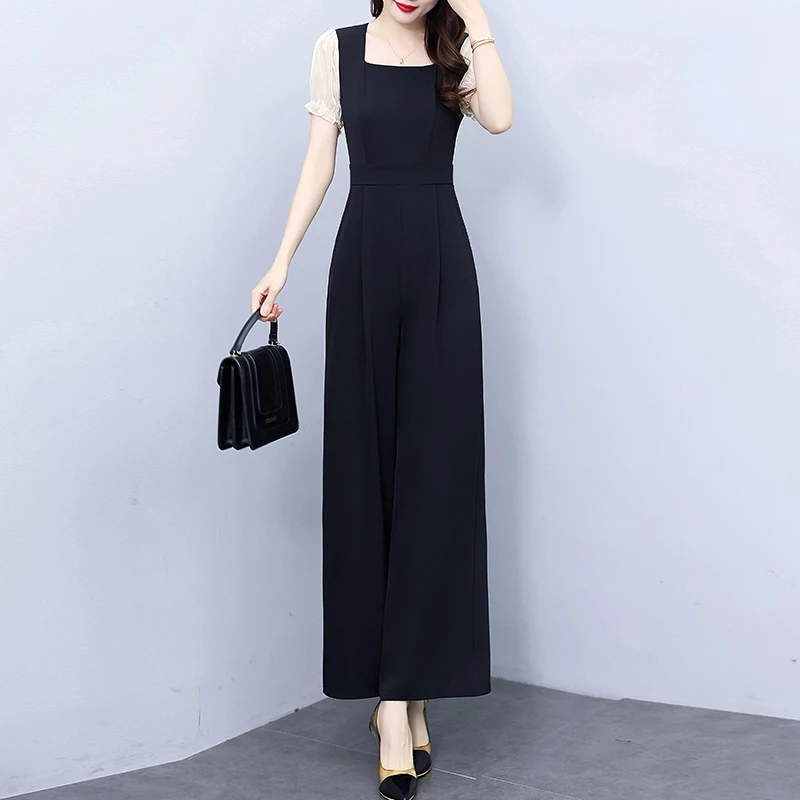 法式高级感黑色连体裤2024夏季新款女装时尚气质名媛阔腿连体衣裤