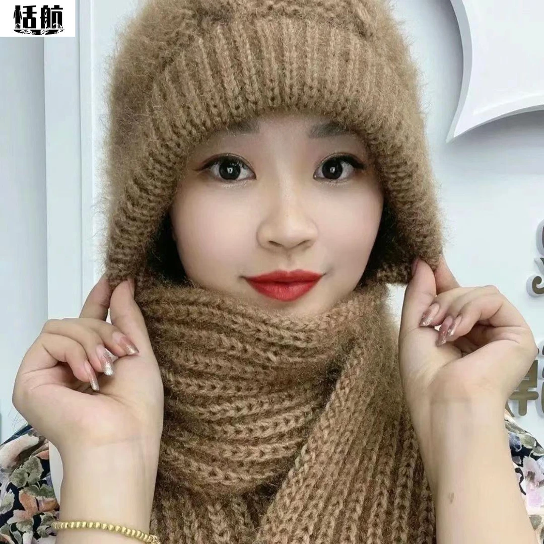 【福利】2023帽子女新款加绒加厚围巾一体帽秋冬季毛线保暖针织帽