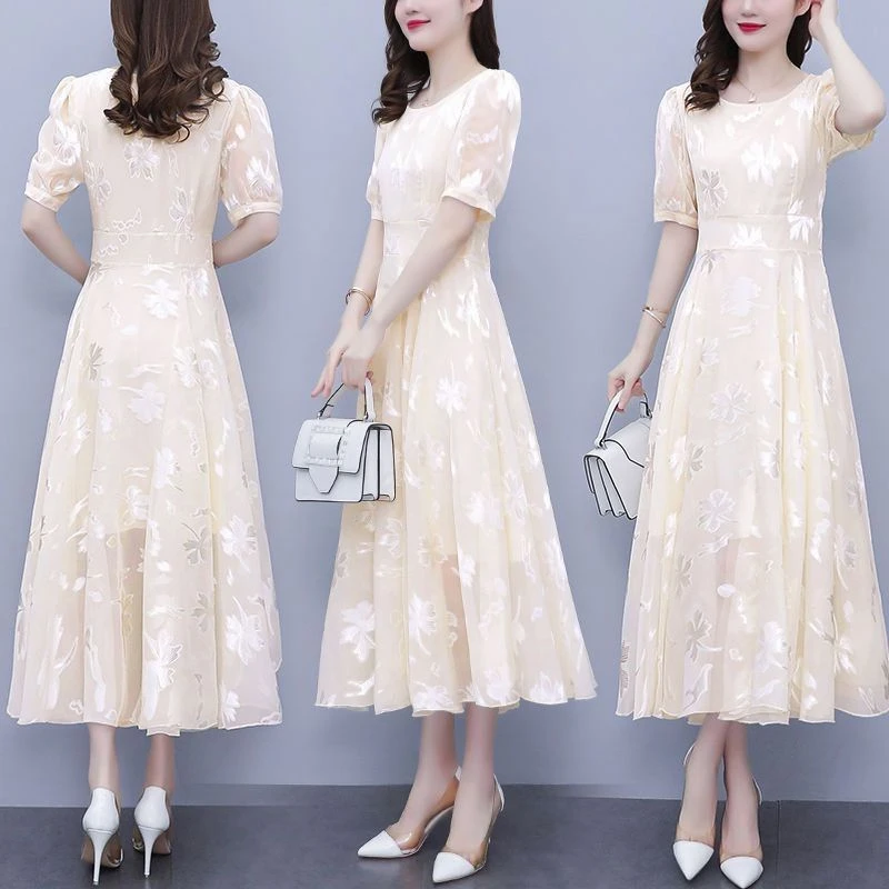 夏季雪纺连衣裙女装夏装2025年新款春夏天收腰气质长裙显瘦百搭潮