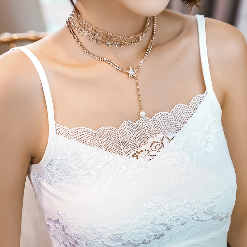 白色莫代尔吊带背心女内穿西装打底内搭纯棉百搭蕾丝花边外穿上衣