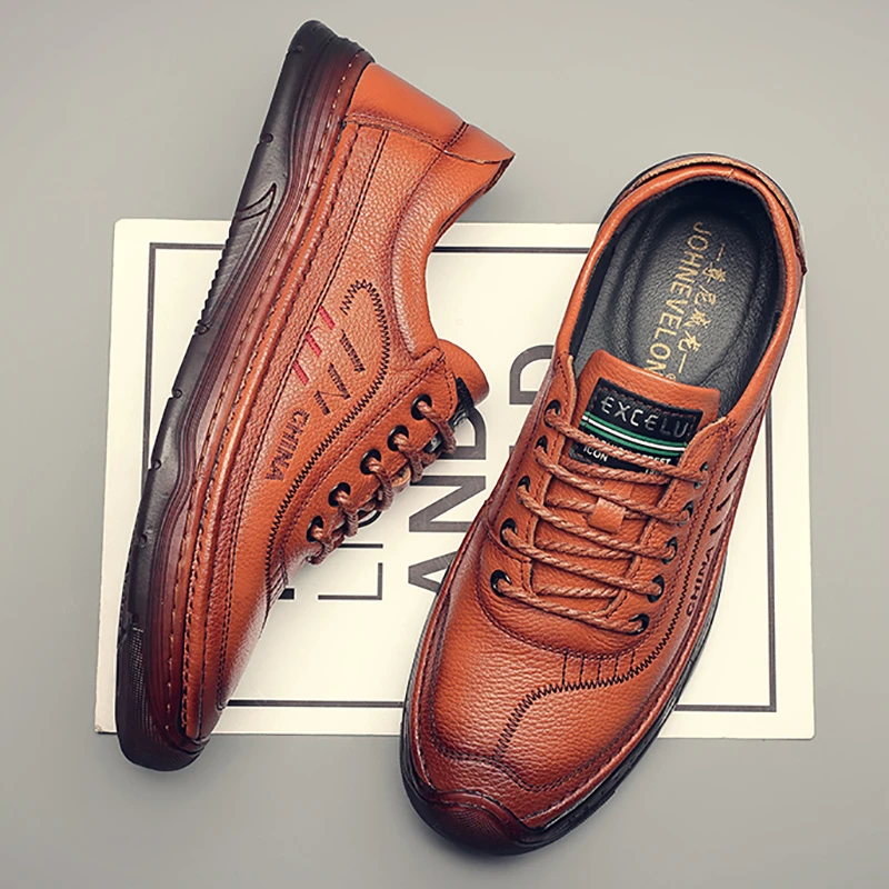 男士皮鞋男牛筋底真皮软底软面防滑百搭爸爸鞋商务休闲男皮鞋秋季