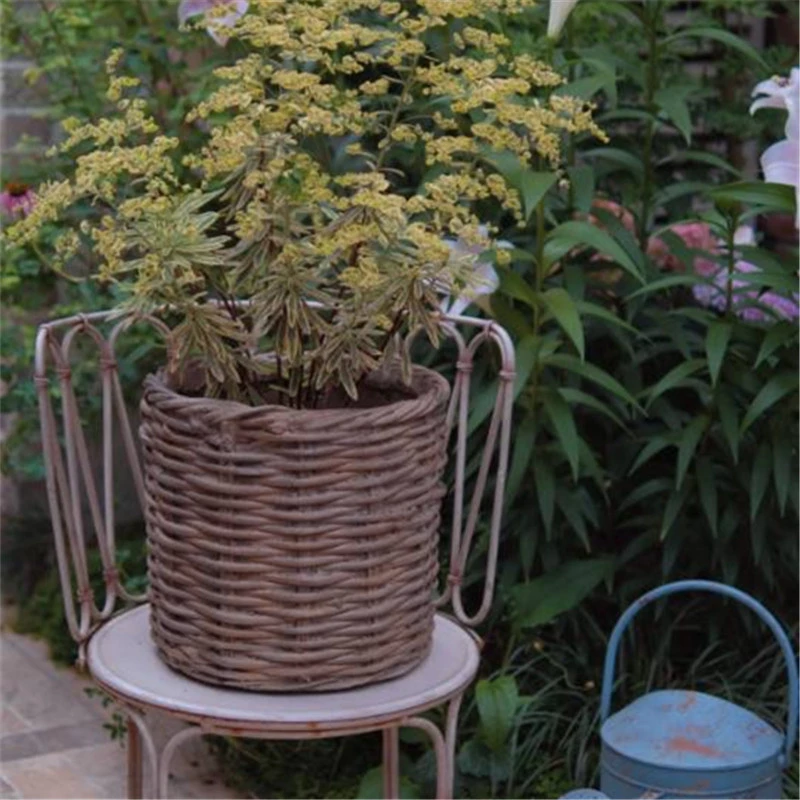 陌上花舍ing氧化镁ins仿藤编花盆户外庭院花园造景装饰摆件工艺品