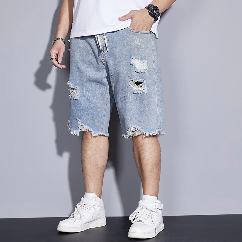 LIUGEJIA/六个加男士大码街头休闲潮牌弹力街头潮流破洞短裤F2201
