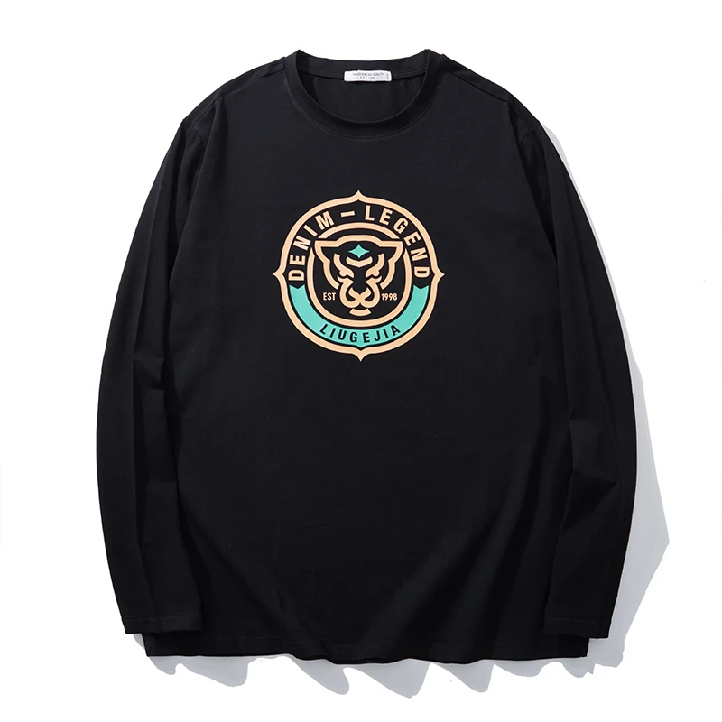 LIUGEJIA/六个加潮牌大码休闲时尚美式虎头字母印花长袖T恤T6564