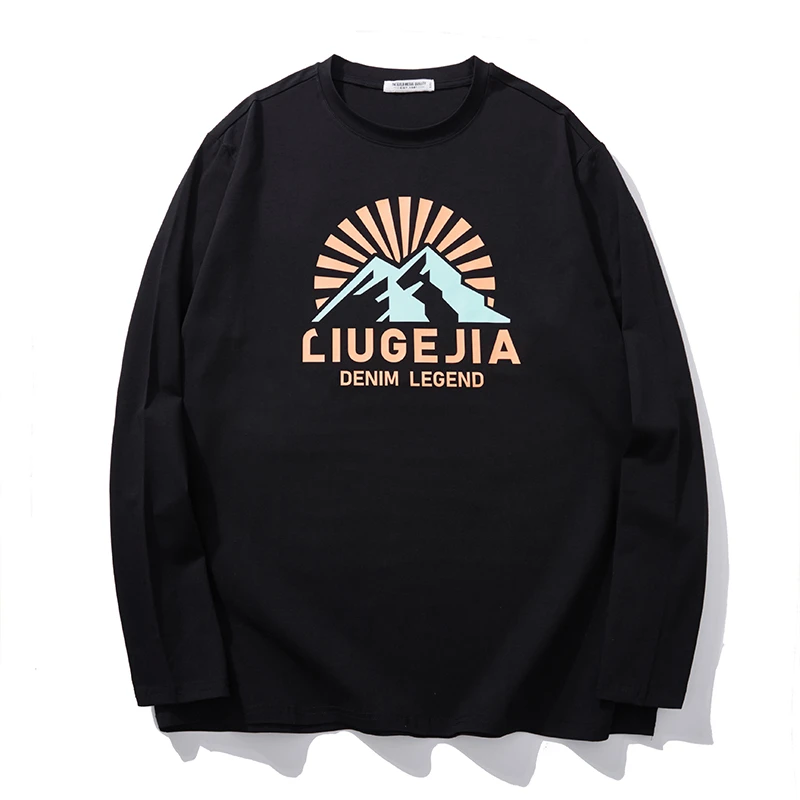 LIUGEJIA/六个加潮牌大码时尚休闲百搭山字母印花长袖T恤T6563