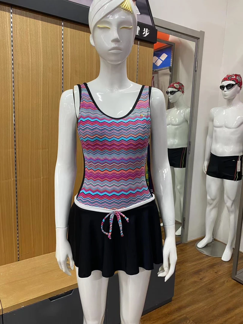 夏季针织针织时尚无袖印花泳衣