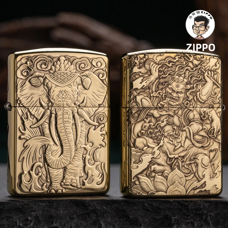 ZIPPO鬼王蚊子联名黄铜正面六牙背面大黑天DIY男士煤油防风打火机
