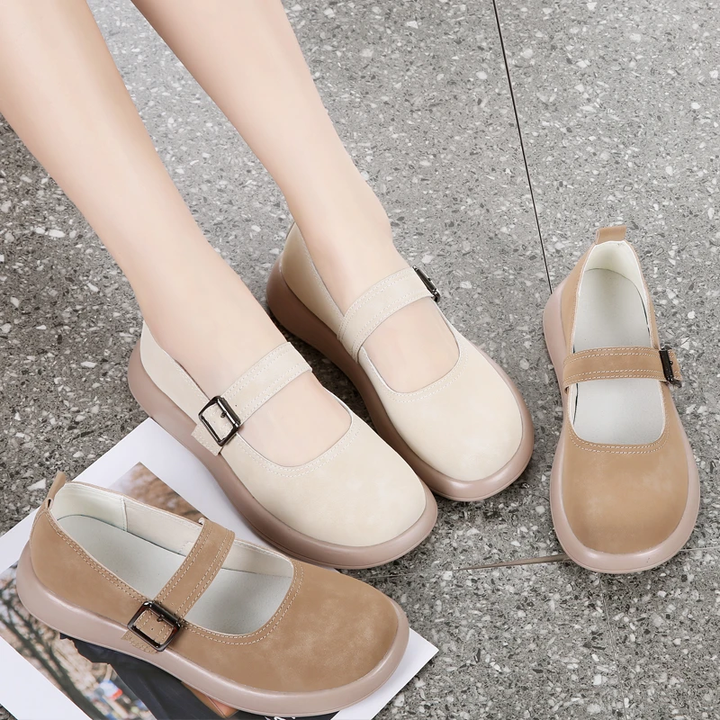 法式玛丽珍鞋子女2024新款学院风软底平底浅口单鞋厚底圆头小皮鞋